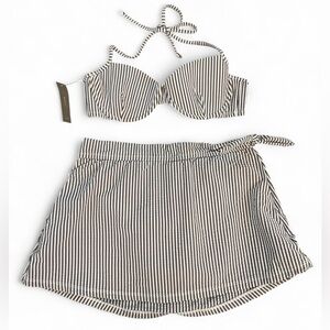 NWT J. Crew Grey and White Striped Bikini Womens Size 36B & XS